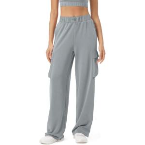 imageODODOS Womens Modal Soft Wide Leg Cargo Pants with Pockets Adjustable Shockcord High Waist Loose Jogger PantsGrey Blue