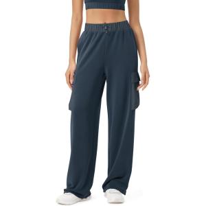 imageODODOS Womens Modal Soft Wide Leg Cargo Pants with Pockets Adjustable Shockcord High Waist Loose Jogger PantsNavy