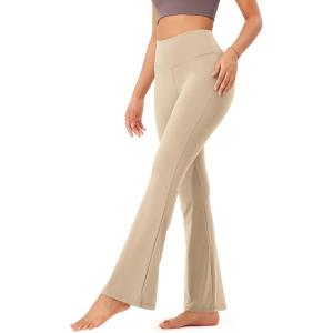 imageODODOS Womens Bootcut Yoga Pants Tummy Control Non See Through Bootleg Gym Workout PantsBeige
