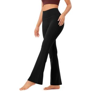 imageODODOS Womens Bootcut Yoga Pants Tummy Control Non See Through Bootleg Gym Workout PantsBlack