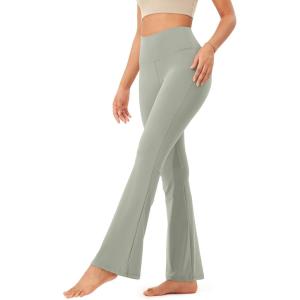 imageODODOS Womens Bootcut Yoga Pants Tummy Control Non See Through Bootleg Gym Workout PantsLime Stone