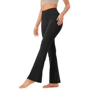 imageODODOS Womens Bootcut Yoga Pants Tummy Control Non See Through Bootleg Gym Workout PantsOnyx Black Grey
