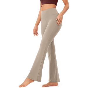 imageODODOS Womens Bootcut Yoga Pants Tummy Control Non See Through Bootleg Gym Workout PantsShaker Beige