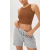 imageODODOS Cloud Feeling High Neck Crop Tank for Women Double Layer Sleeveless Casual Yoga Cropped TopsCaramel