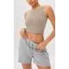 imageODODOS Cloud Feeling High Neck Crop Tank for Women Double Layer Sleeveless Casual Yoga Cropped TopsShaker Beige
