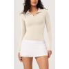 imageODODOS Cloud Feeling Long Sleeve Polo Shirts for Women Lightweight Buttery Soft Tennis Golf TopsOat Milk