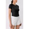 imageODODOS Cloud Feeling Short Sleeve Tee for Women Curved Hem Crew Neck Crop Tops Summer Yoga TShirtsBlack