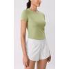 imageODODOS Cloud Feeling Short Sleeve Tee for Women Curved Hem Crew Neck Crop Tops Summer Yoga TShirtsCeladon Green