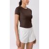 imageODODOS Cloud Feeling Short Sleeve Tee for Women Curved Hem Crew Neck Crop Tops Summer Yoga TShirtsCocoa