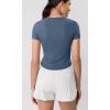 imageODODOS Cloud Feeling Short Sleeve Tee for Women Curved Hem Crew Neck Crop Tops Summer Yoga TShirtsInk Blue