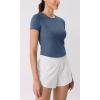 imageODODOS Cloud Feeling Short Sleeve Tee for Women Curved Hem Crew Neck Crop Tops Summer Yoga TShirtsInk Blue