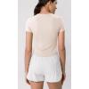 imageODODOS Cloud Feeling Short Sleeve Tee for Women Curved Hem Crew Neck Crop Tops Summer Yoga TShirtsSand