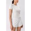 imageODODOS Cloud Feeling Short Sleeve Tee for Women Curved Hem Crew Neck Crop Tops Summer Yoga TShirtsWhite