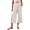 imageODODOS Womens Wide Leg Palazzo Lounge Cropped Pants with Pockets Light Weight Comfy Pajama Capri Pants2022quot 24quot InseamOffwhite