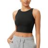 imageODODOS Cloud Feeling High Neck Crop Tank for Women Double Layer Sleeveless Casual Yoga Cropped TopsOnyx Black