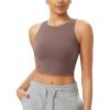 imageODODOS Cloud Feeling High Neck Crop Tank for Women Double Layer Sleeveless Casual Yoga Cropped TopsPurple Taupe