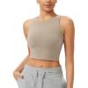 imageODODOS Cloud Feeling High Neck Crop Tank for Women Double Layer Sleeveless Casual Yoga Cropped TopsShaker Beige