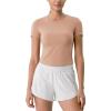 imageODODOS Cloud Feeling Short Sleeve Tee for Women Curved Hem Crew Neck Crop Tops Summer Yoga TShirtsClay