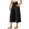 imageODODOS Womens Wide Leg Palazzo Lounge Cropped Pants with Pockets Light Weight Comfy Pajama Capri Pants2022quot 24quot InseamBlack