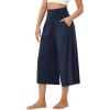 imageODODOS Womens Wide Leg Palazzo Lounge Cropped Pants with Pockets Light Weight Comfy Pajama Capri Pants2022quot 24quot InseamNavy