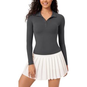 imageODODOS Cloud Feeling Long Sleeve Polo Shirts for Women Lightweight Buttery Soft Tennis Golf TopsCharcoal