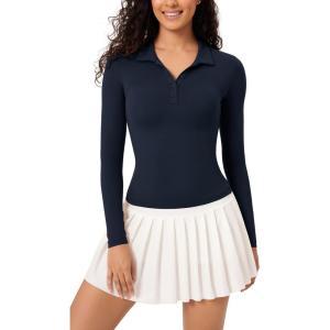 imageODODOS Cloud Feeling Long Sleeve Polo Shirts for Women Lightweight Buttery Soft Tennis Golf TopsDeep Navy