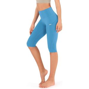imageODODOS Womens High Waisted Yoga Capris with Pockets Tummy Control Non See Through Workout Athletic Running Capri LeggingsAzure
