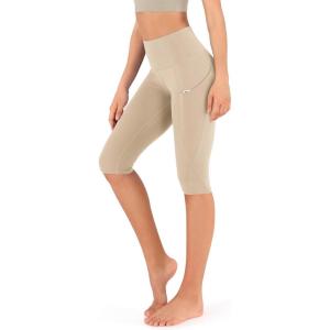 imageODODOS Womens High Waisted Yoga Capris with Pockets Tummy Control Non See Through Workout Athletic Running Capri LeggingsBeige