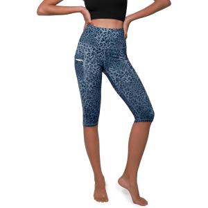 imageODODOS Womens High Waisted Yoga Capris with Pockets Tummy Control Non See Through Workout Athletic Running Capri LeggingsBlue Leopard