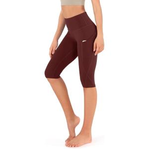 imageODODOS Womens High Waisted Yoga Capris with Pockets Tummy Control Non See Through Workout Athletic Running Capri LeggingsBurgundy