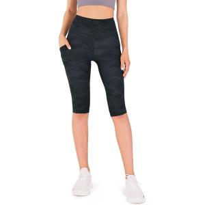 imageODODOS Womens High Waisted Yoga Capris with Pockets Tummy Control Non See Through Workout Athletic Running Capri LeggingsCamo Dark Gray