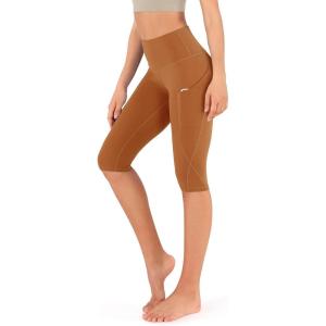 imageODODOS Womens High Waisted Yoga Capris with Pockets Tummy Control Non See Through Workout Athletic Running Capri LeggingsCaramel