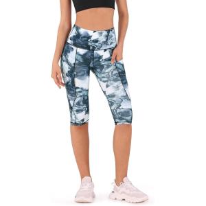 imageODODOS Womens High Waisted Yoga Capris with Pockets Tummy Control Non See Through Workout Athletic Running Capri LeggingsCrosstalk Navy