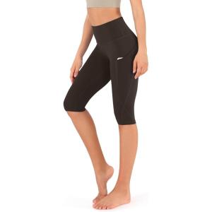 imageODODOS Womens High Waisted Yoga Capris with Pockets Tummy Control Non See Through Workout Athletic Running Capri LeggingsDark Brown