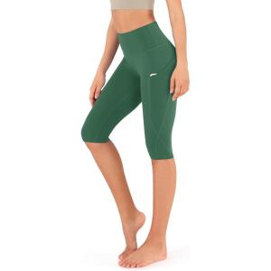 imageODODOS Womens High Waisted Yoga Capris with Pockets Tummy Control Non See Through Workout Athletic Running Capri LeggingsDark Green