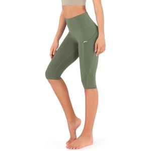 imageODODOS Womens High Waisted Yoga Capris with Pockets Tummy Control Non See Through Workout Athletic Running Capri LeggingsDark Olive