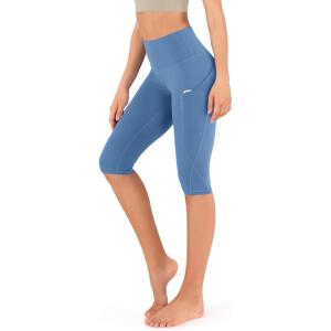 imageODODOS Womens High Waisted Yoga Capris with Pockets Tummy Control Non See Through Workout Athletic Running Capri LeggingsDream Blue