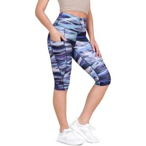 imageODODOS Womens High Waisted Yoga Capris with Pockets Tummy Control Non See Through Workout Athletic Running Capri LeggingsGraphic Purple