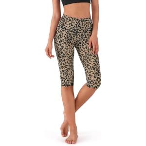 imageODODOS Womens High Waisted Yoga Capris with Pockets Tummy Control Non See Through Workout Athletic Running Capri LeggingsLeopard