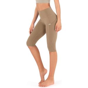 imageODODOS Womens High Waisted Yoga Capris with Pockets Tummy Control Non See Through Workout Athletic Running Capri LeggingsLight Brown