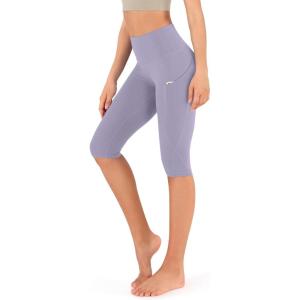 imageODODOS Womens High Waisted Yoga Capris with Pockets Tummy Control Non See Through Workout Athletic Running Capri LeggingsLilac Smoke