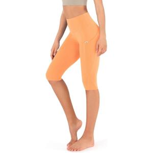 imageODODOS Womens High Waisted Yoga Capris with Pockets Tummy Control Non See Through Workout Athletic Running Capri LeggingsNeon Orange