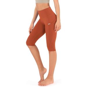 imageODODOS Womens High Waisted Yoga Capris with Pockets Tummy Control Non See Through Workout Athletic Running Capri LeggingsOrange Rust