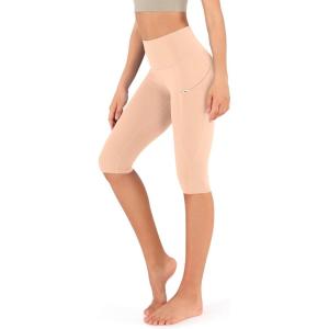 imageODODOS Womens High Waisted Yoga Capris with Pockets Tummy Control Non See Through Workout Athletic Running Capri LeggingsPeach