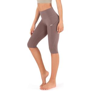 imageODODOS Womens High Waisted Yoga Capris with Pockets Tummy Control Non See Through Workout Athletic Running Capri LeggingsPurple Taupe
