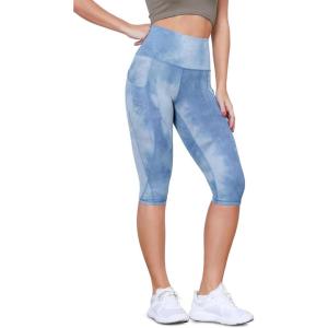imageODODOS Womens High Waisted Yoga Capris with Pockets Tummy Control Non See Through Workout Athletic Running Capri LeggingsTie Dye Blue