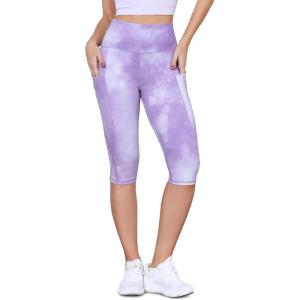 imageODODOS Womens High Waisted Yoga Capris with Pockets Tummy Control Non See Through Workout Athletic Running Capri LeggingsTie Dye Purple