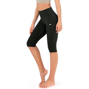 imageODODOS Womens High Waisted Yoga Capris with Pockets Tummy Control Non See Through Workout Athletic Running Capri LeggingsWave Black