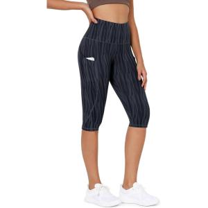 imageODODOS Womens High Waisted Yoga Capris with Pockets Tummy Control Non See Through Workout Athletic Running Capri LeggingsWave Line Charcoal