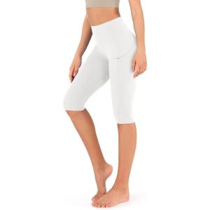 imageODODOS Womens High Waisted Yoga Capris with Pockets Tummy Control Non See Through Workout Athletic Running Capri LeggingsWhite